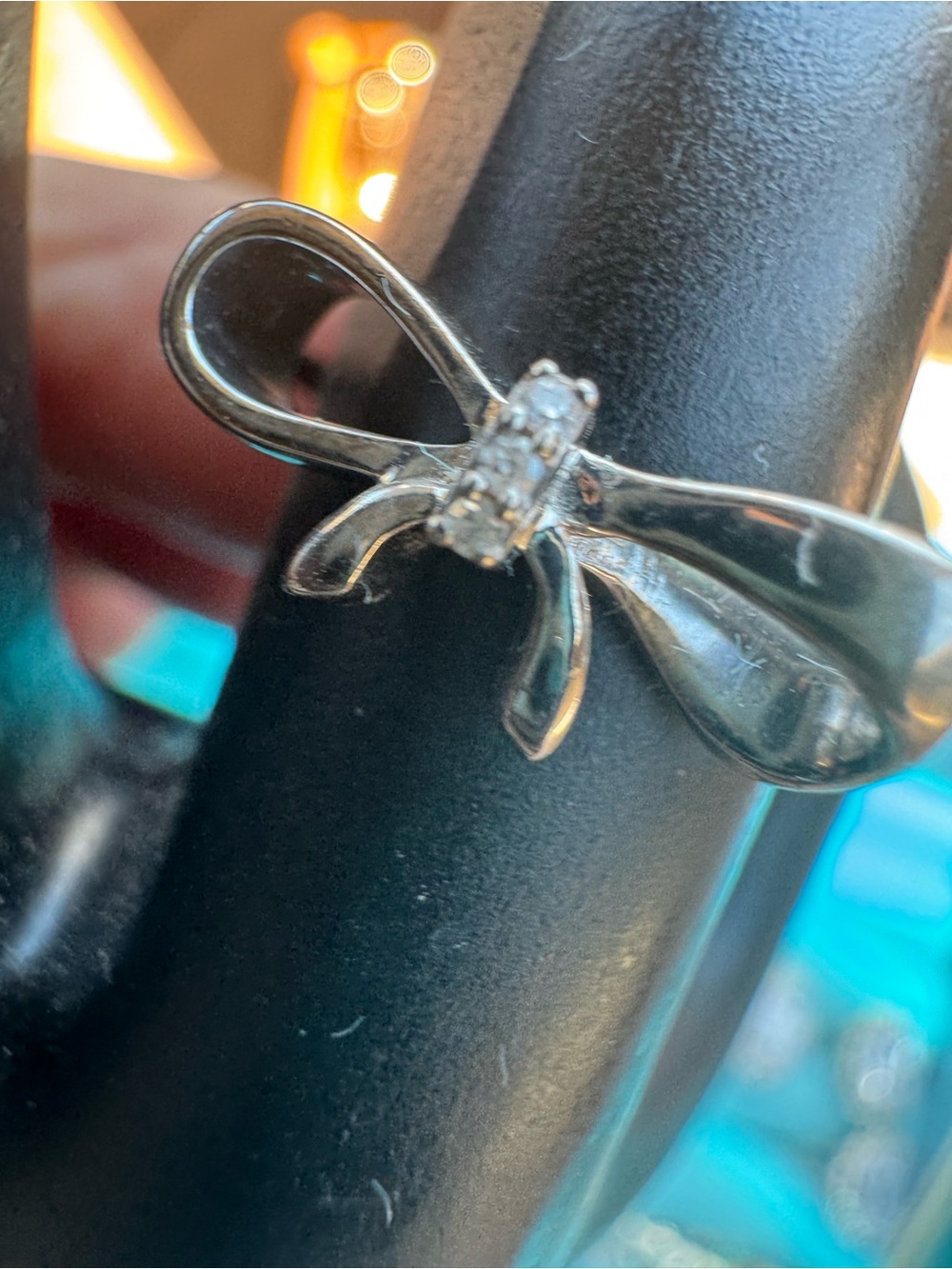 925 sterling silver stamped acid tested real diamond Silver Bow Ring new